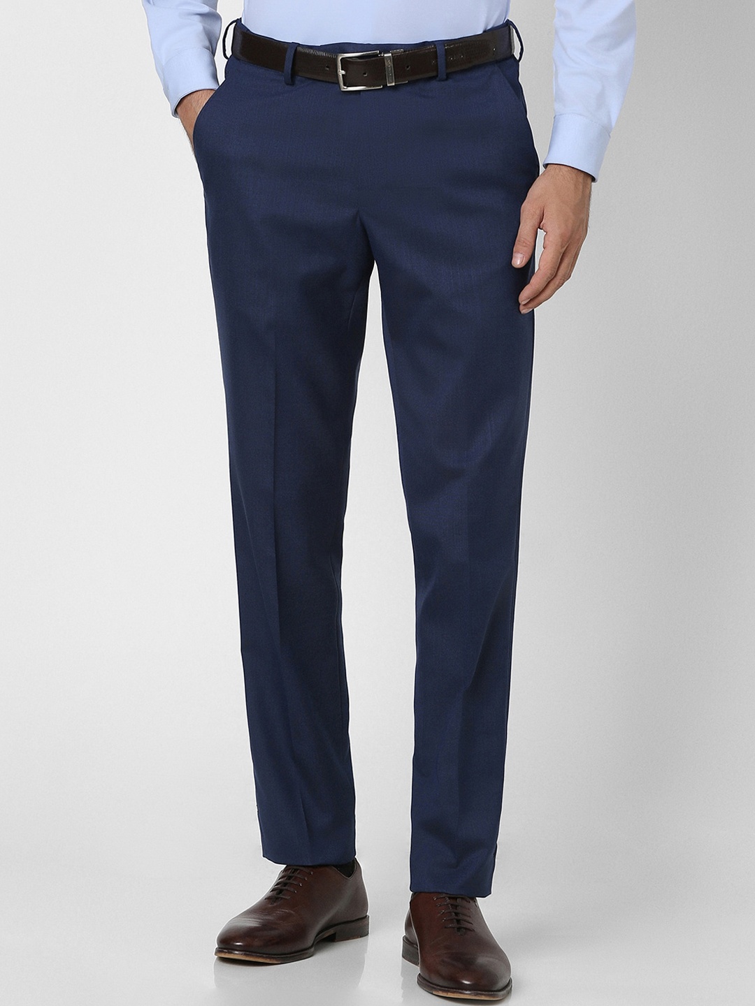 

Peter England Men Slim Fit Mid Rise Formal Trousers, Navy blue