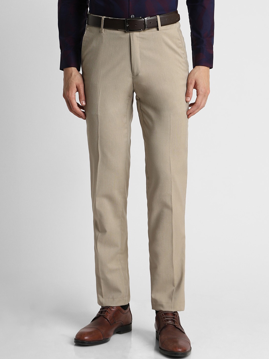 

Peter England Men Slim Fit Formal Trousers, Khaki