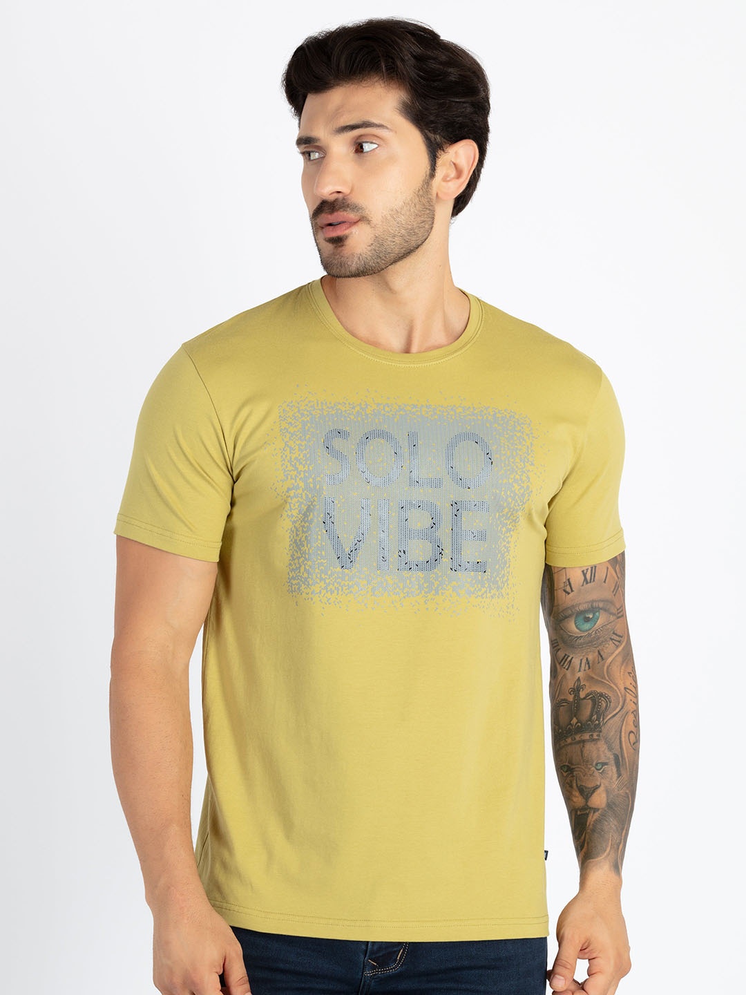 

Status Quo Plus Size Typographic Printed Round Neck Pure Cotton T-shirt, Green