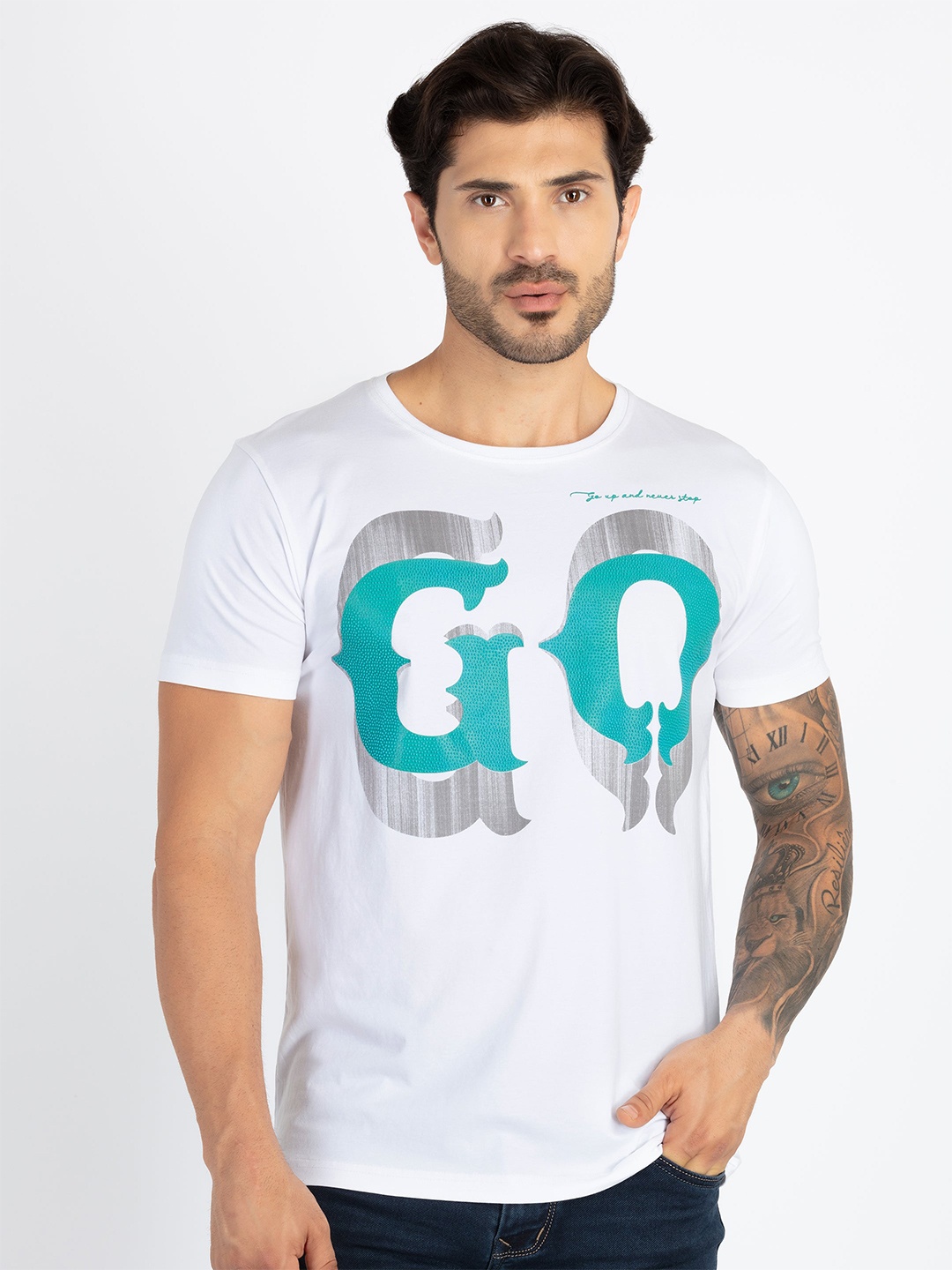 Status Quo Typography Printed Round Neck Casual T-shirt, White
