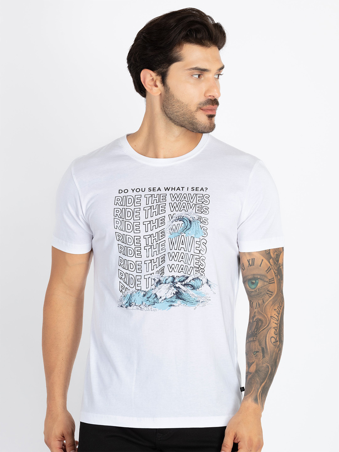 

Status Quo Typographic Printed Round Neck Pure Cotton T-shirt, White
