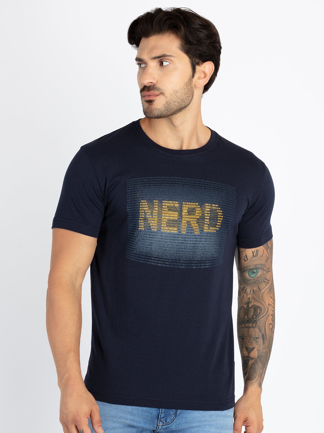 

Status Quo Plus Size Typography Printed Round Neck T-shirt, Navy blue