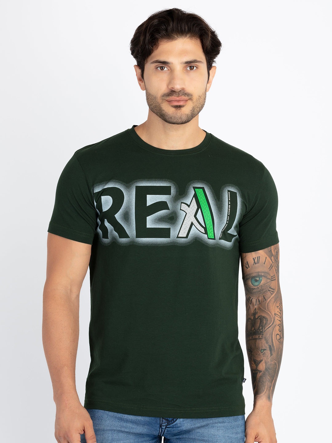 

Status Quo Plus Size Typographic Printed Round Neck T-shirt, Green
