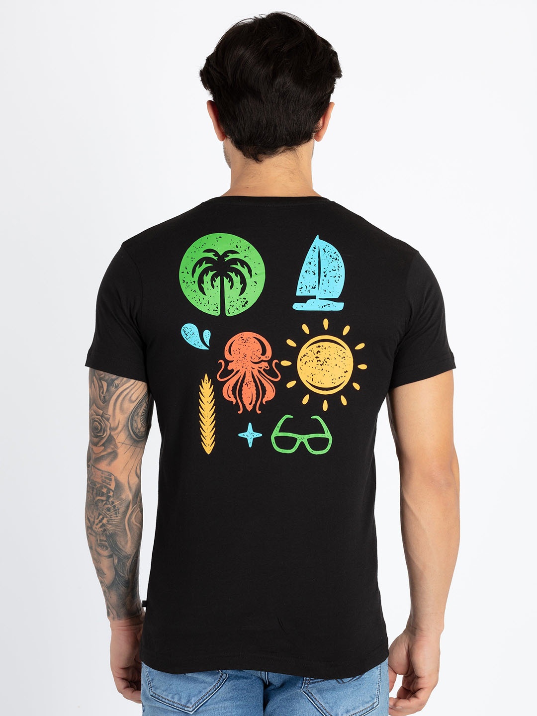

Status Quo Graphic Printed Round Neck Cotton T-shirt, Black