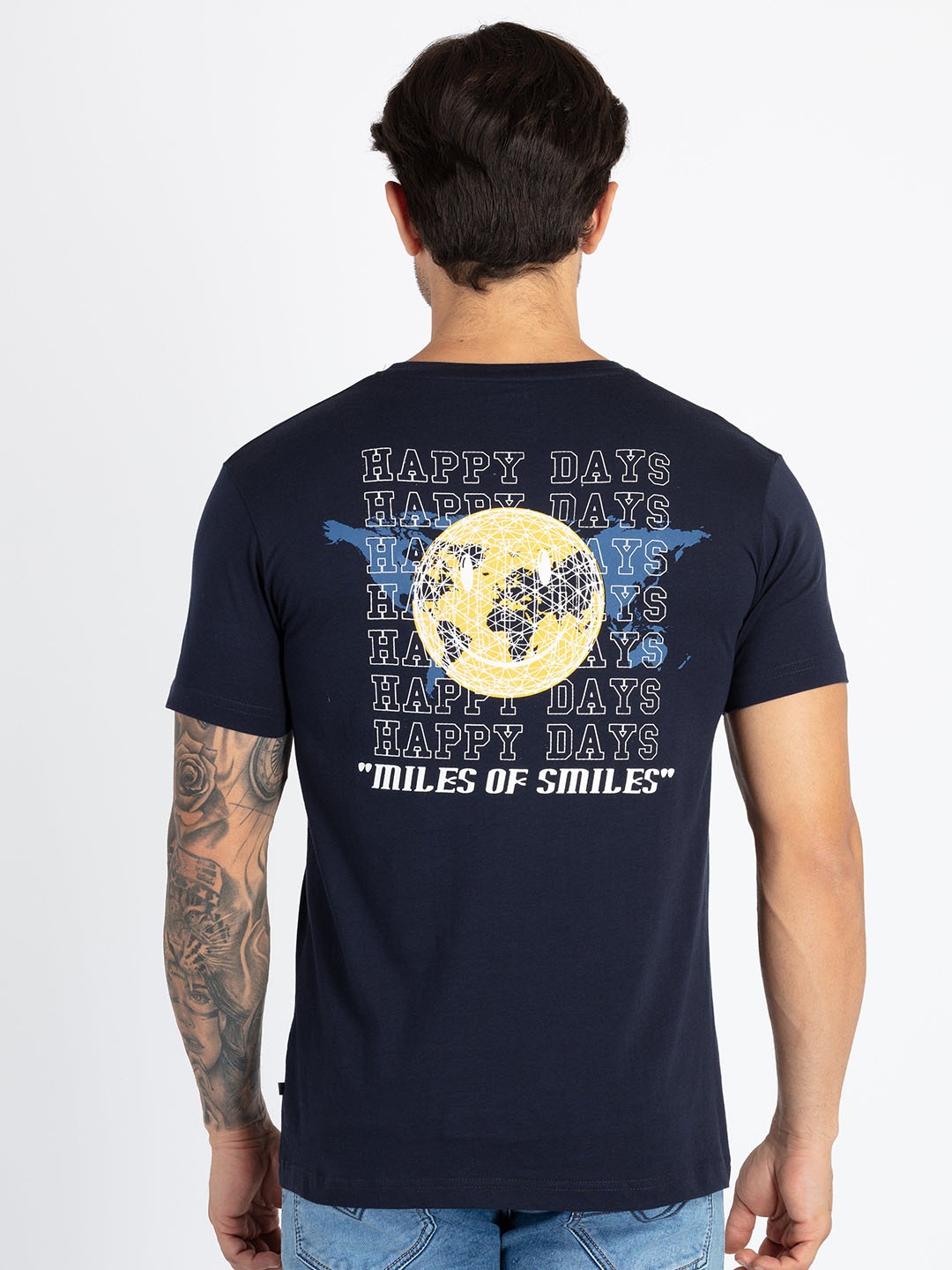 

Status Quo Graphic Printed Round Neck Pure Cotton T-shirt, Navy blue