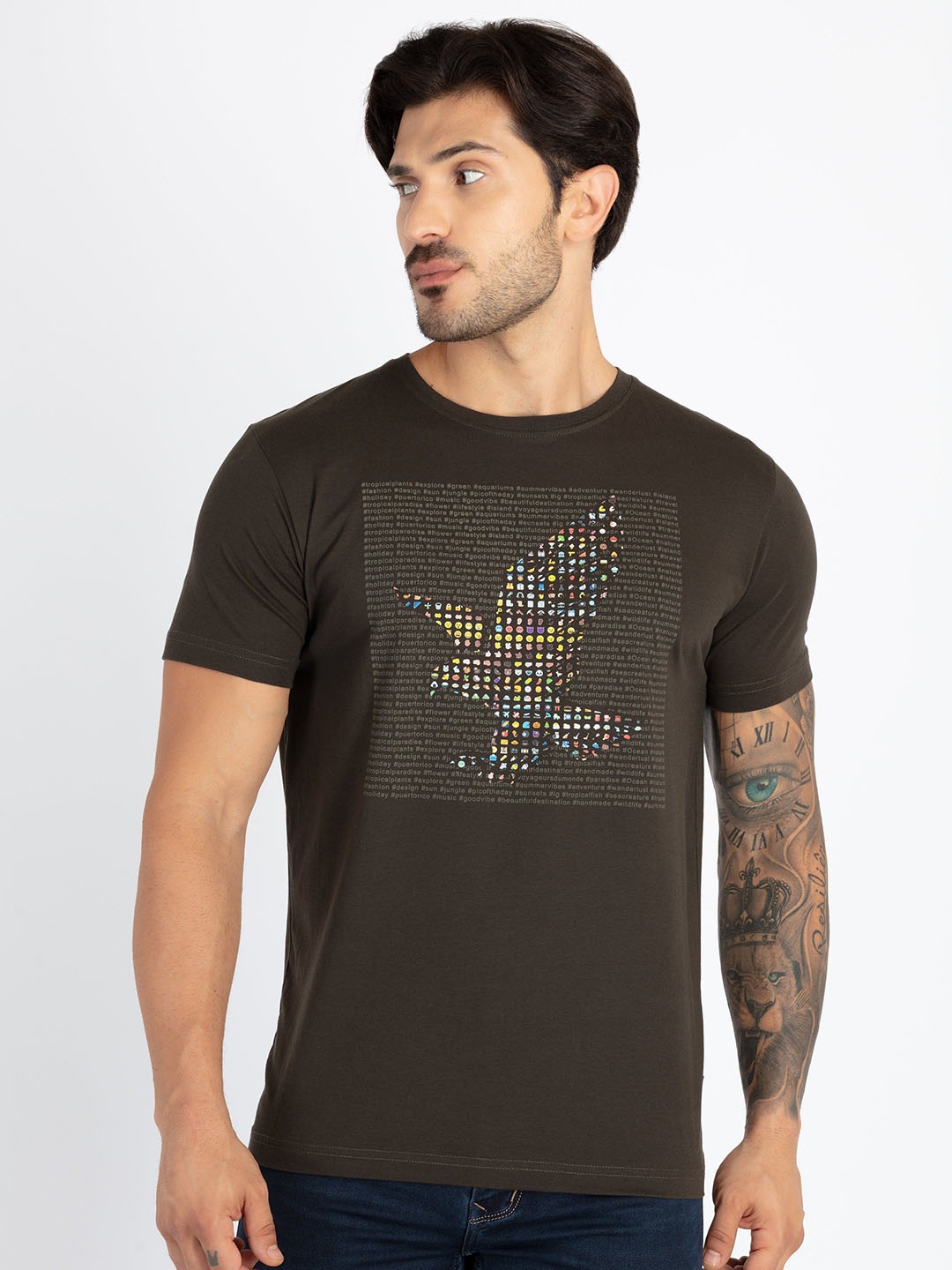 

Status Quo Typography Printed Round Neck Casual T-shirt, Olive