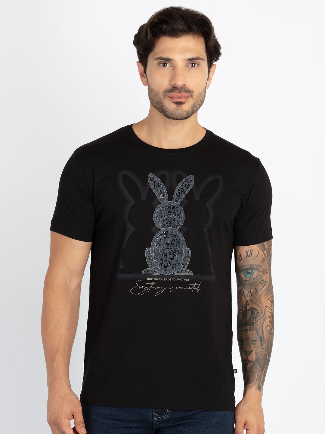 

Status Quo Plus Size Graphic Printed Round Neck T-shirt, Black