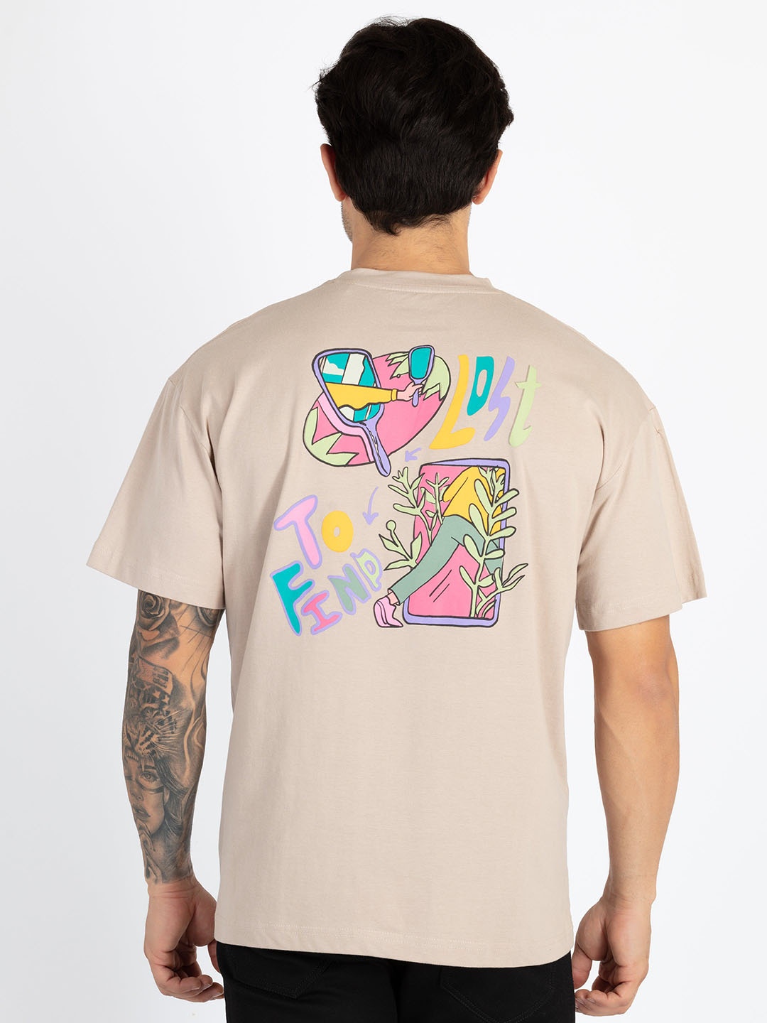 

Status Quo Graphic Printed Pure Printed Cotton Oversized T-shirt, Beige