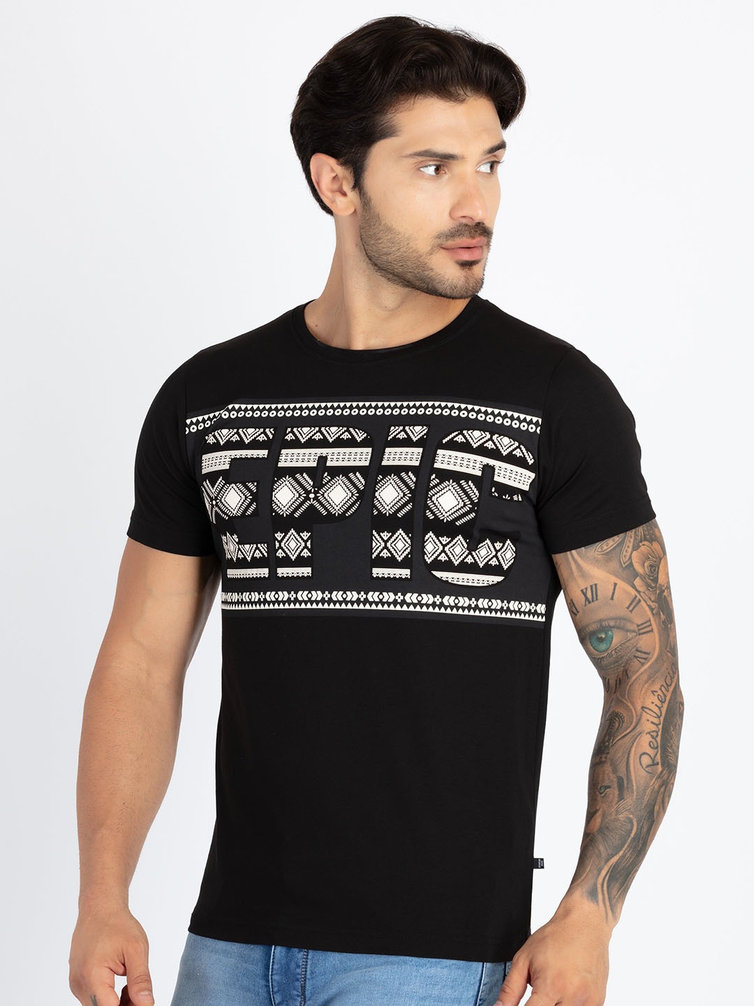 

Status Quo Typography Printed Round Neck Casual T-shirt, Black