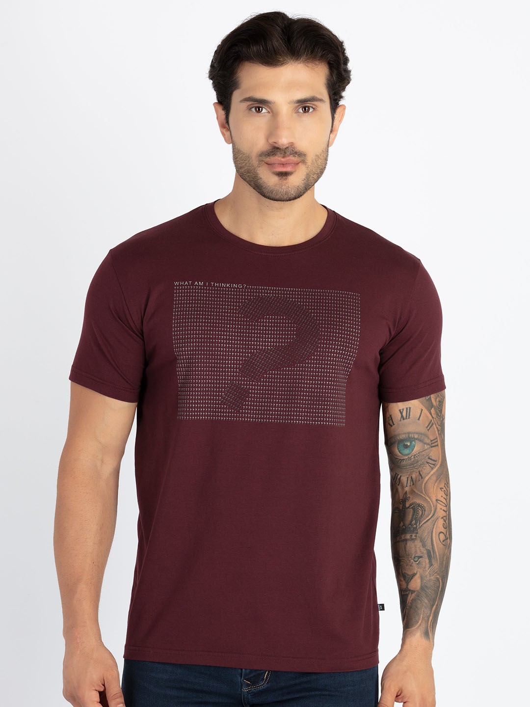 

Status Quo round Neck Short Sleeves Typography Printed Cotton T-shirt, Maroon