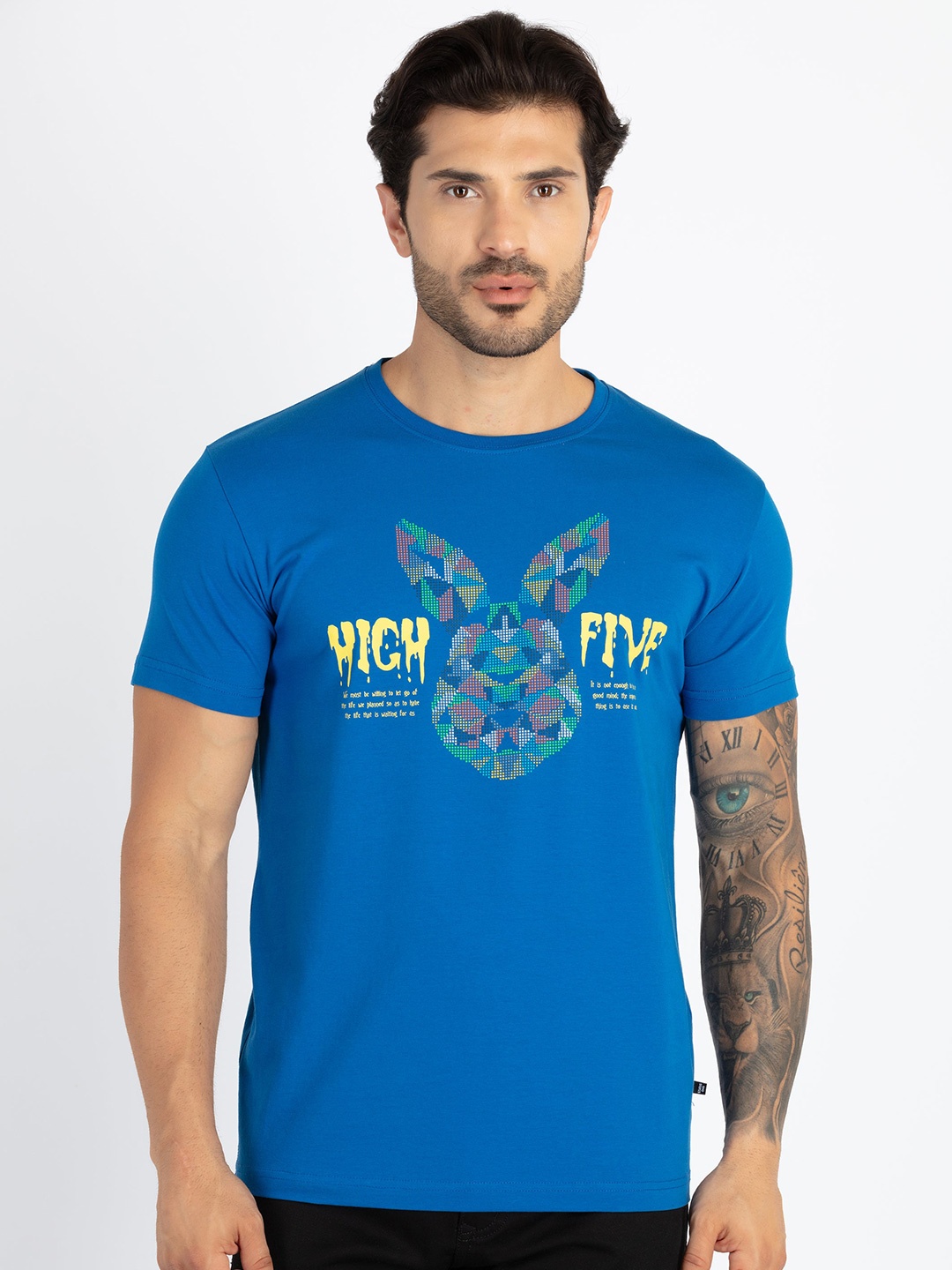 

Status Quo Typography Printed Round Neck Casual T-shirt, Blue