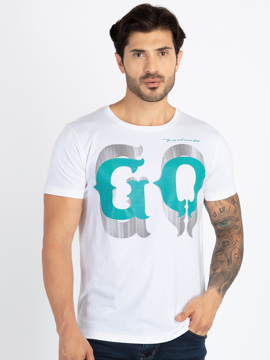 

Status Quo Typographic Printed Round Neck Cotton T-shirt, White
