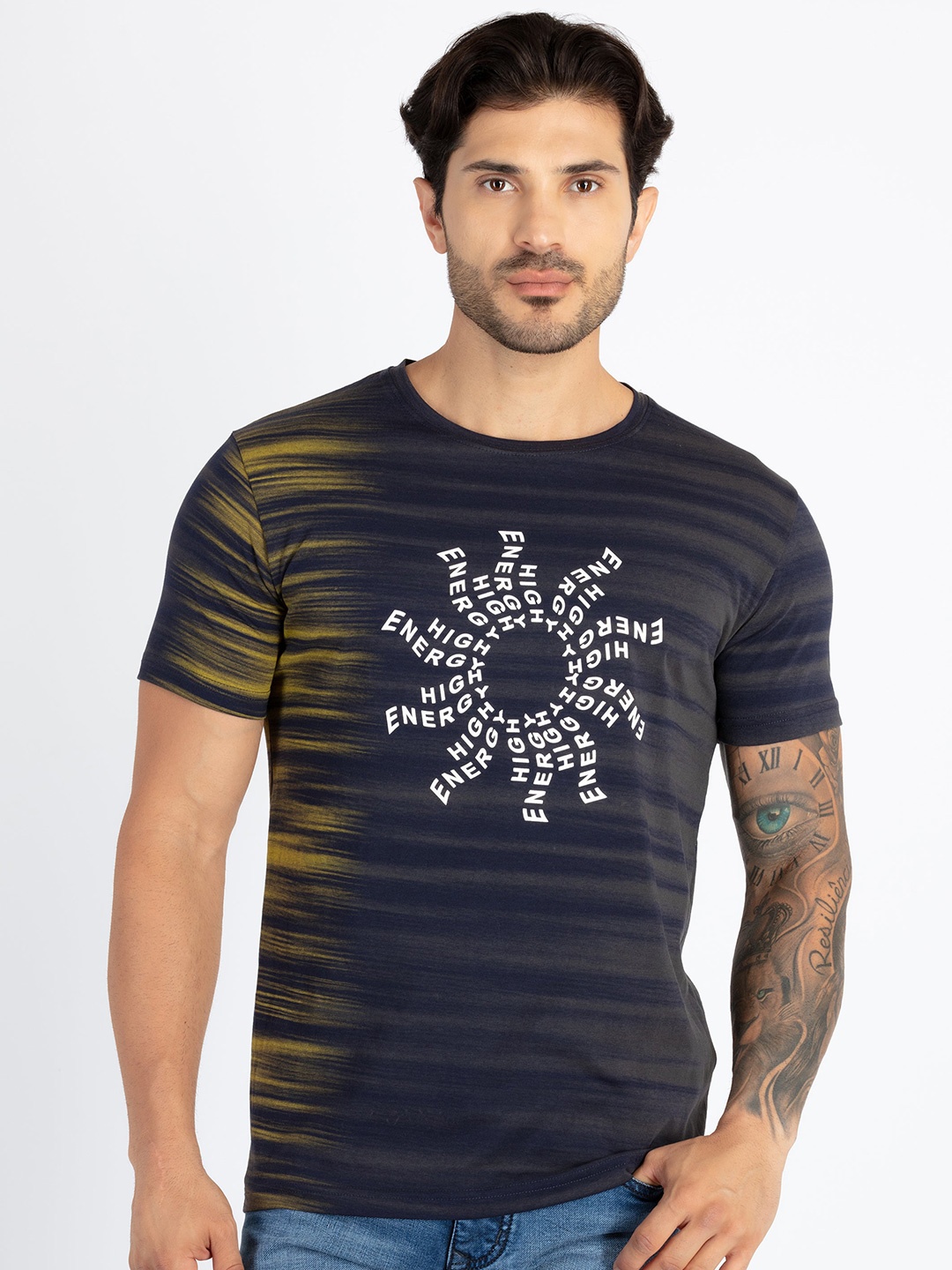 

Status Quo Typography Printed Round Neck Pure Cotton T-shirt, Black