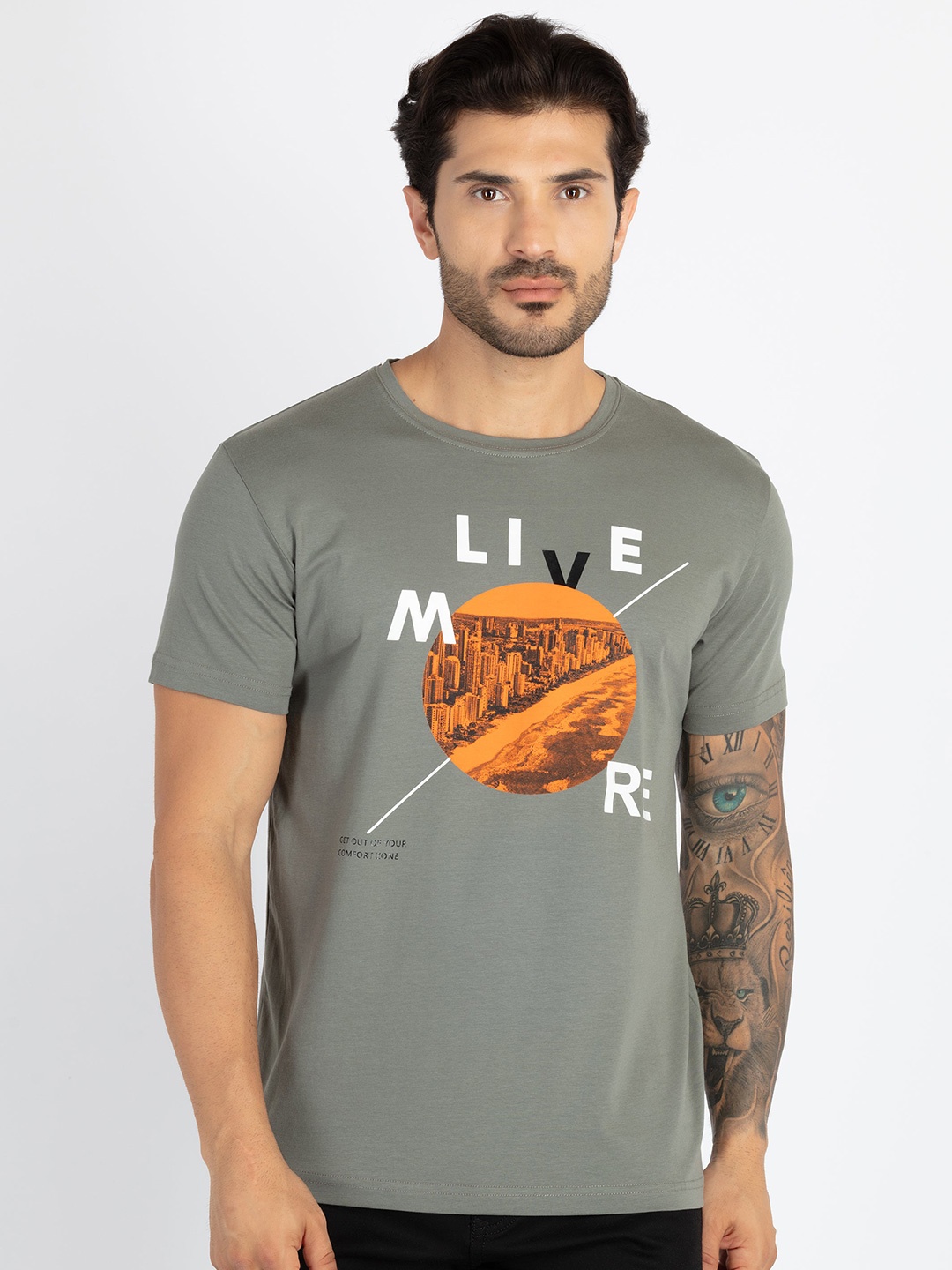 

Status Quo Typography Printed Round Neck Pure Cotton T-shirt, Olive