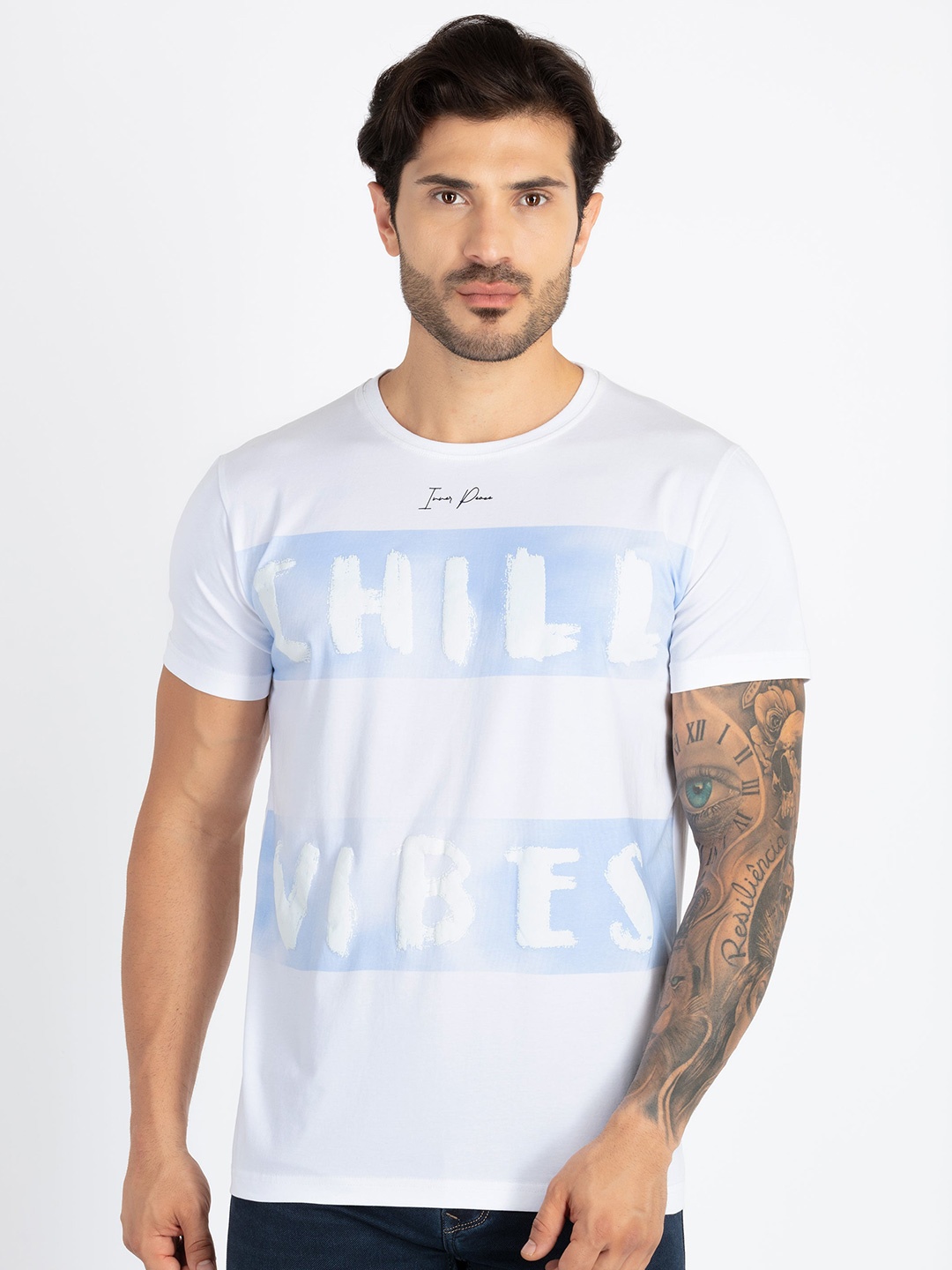 

Status Quo Round Neck Short Sleeves Typography Printed Cotton T-shirt, White