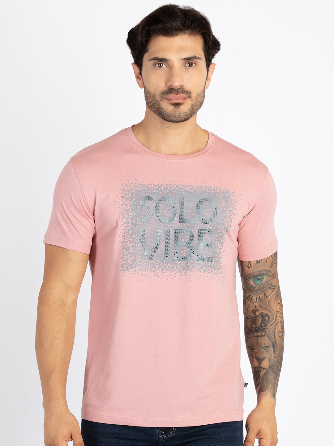 

Status Quo Typography Printed Round Neck Pure Cotton T-shirt, Coral