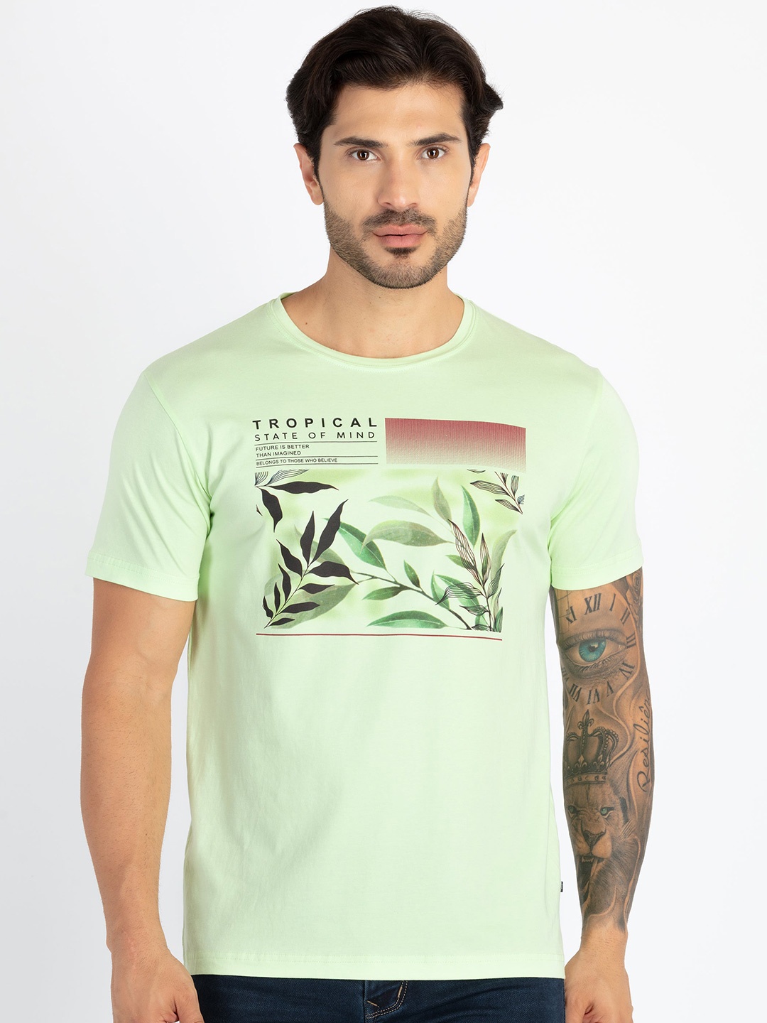 

Status Quo Graphic Printed Pure Cotton T-shirt, Green