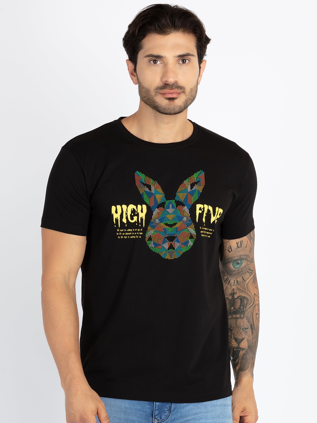 

Status Quo Plus Size Graphic Printed Round Neck T-shirt, Black