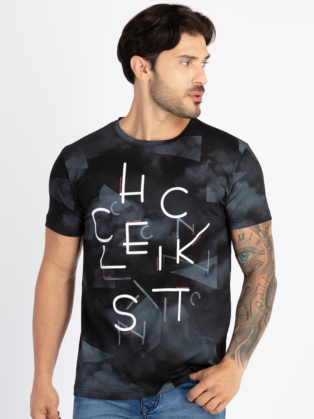 

Status Quo Typographic Printed Round Neck Pure Cotton T-shirt, Black