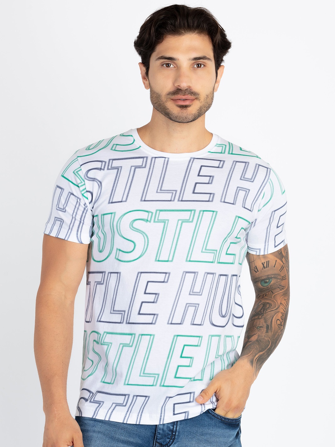 

Status Quo Typographic Printed Round Neck Pure Cotton T-shirt, White