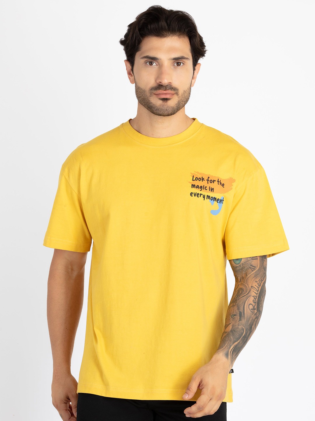 

Status Quo Typography Printed Pure Cotton Oversized T-shirt, Yellow