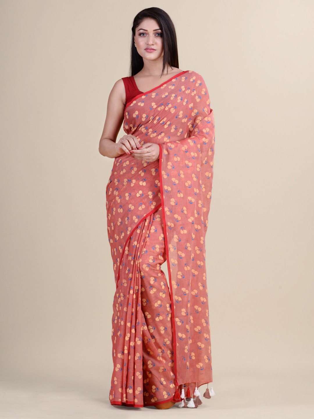 

HOUSE OF ARLI Printed Pure Cotton Saree, Peach
