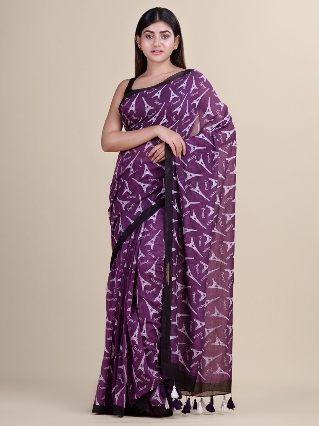 

HOUSE OF ARLI Abstract Printed Pure Cotton Saree, Purple