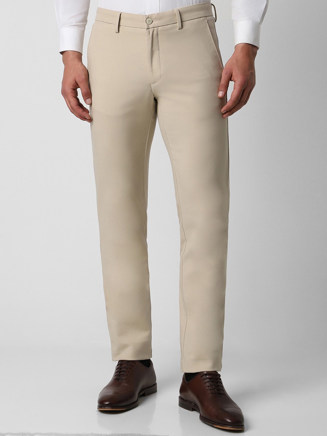 

Van Heusen Men Slim Fit Mid-Rise Cotton Formal Trousers, Beige