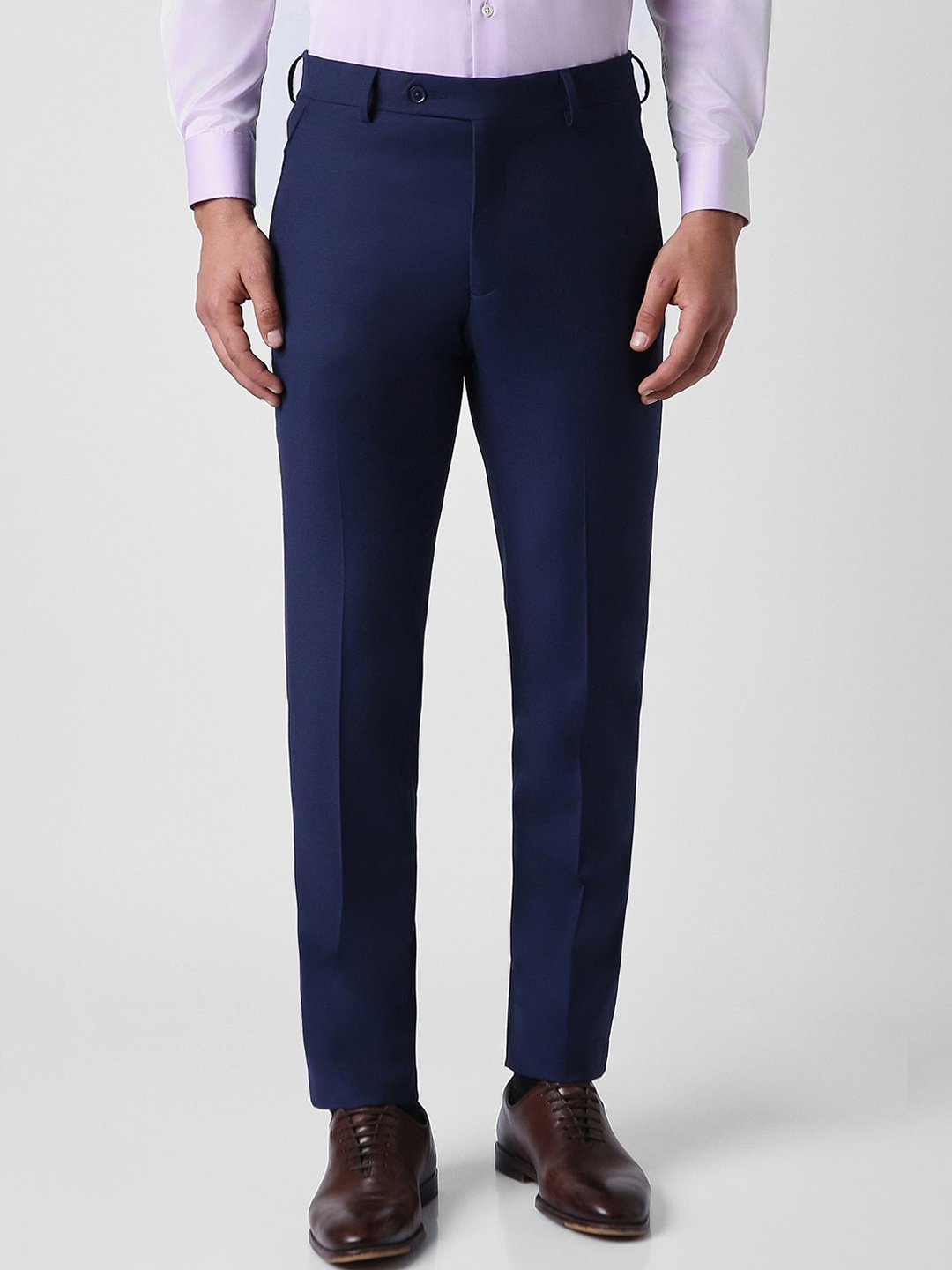 

Van Heusen Slim Fit Mid-Rise Cotton Formal Trousers, Navy blue