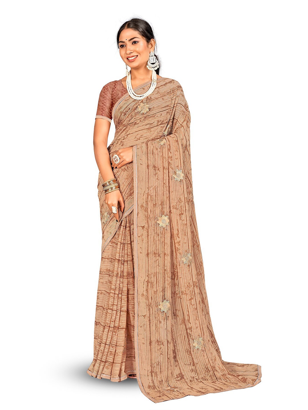 

RANGRASIYA Floral Embroidered Bhagalpuri Saree, Beige