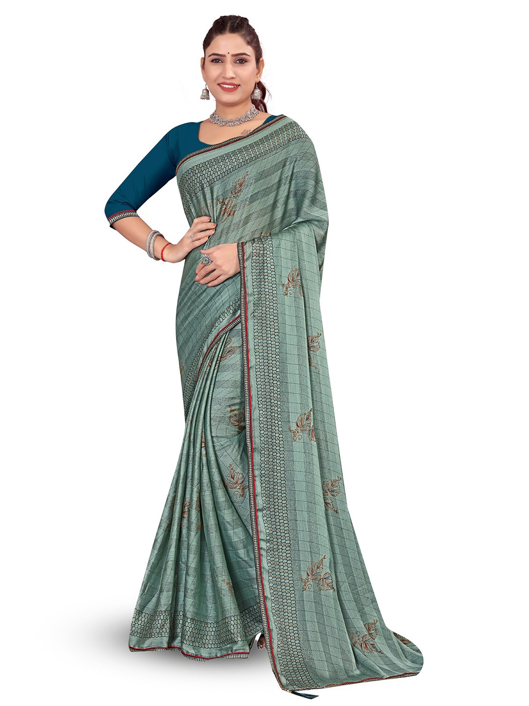 

RANGRASIYA Floral Embroidered Bhagalpuri Saree, Blue