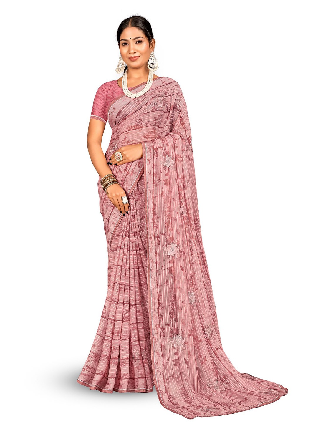 

RANGRASIYA Floral Embroidered Bhagalpuri Saree, Brown