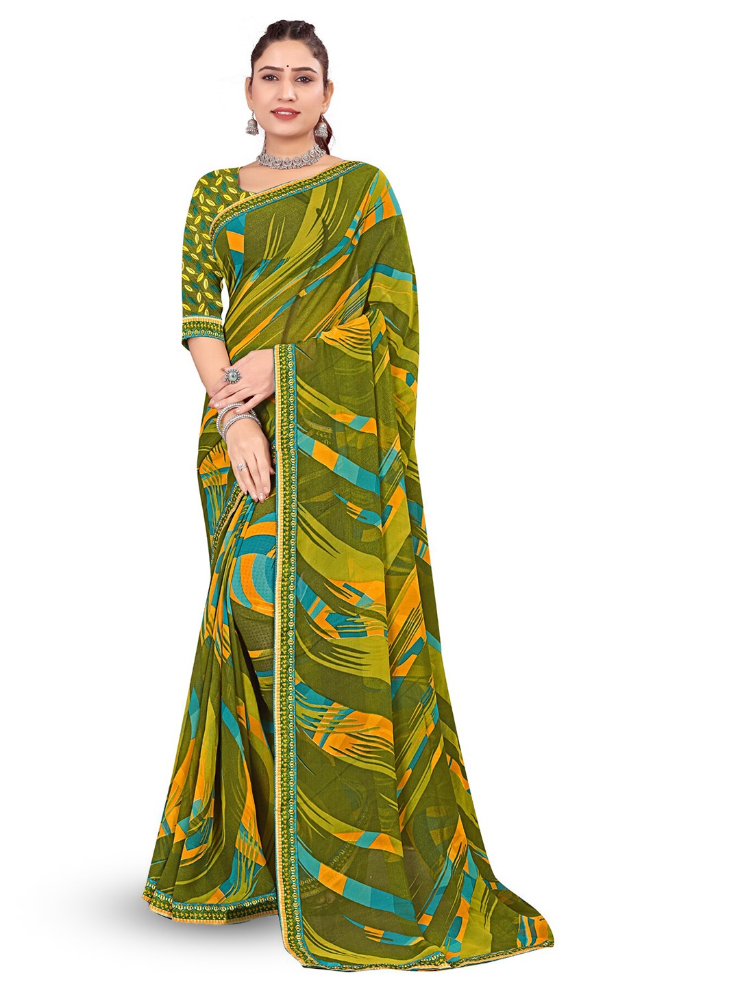 

RANGRASIYA Abstract Printed Saree, Green