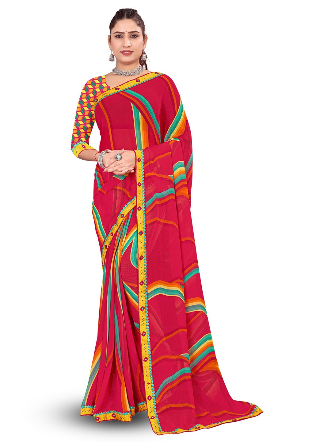 

RANGRASIYA Abstract Printed Saree, Red