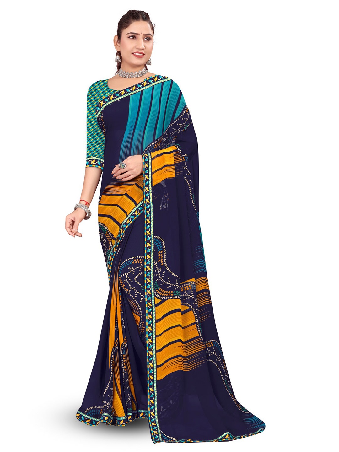 

RANGRASIYA Abstract Embroidered Saree, Navy blue