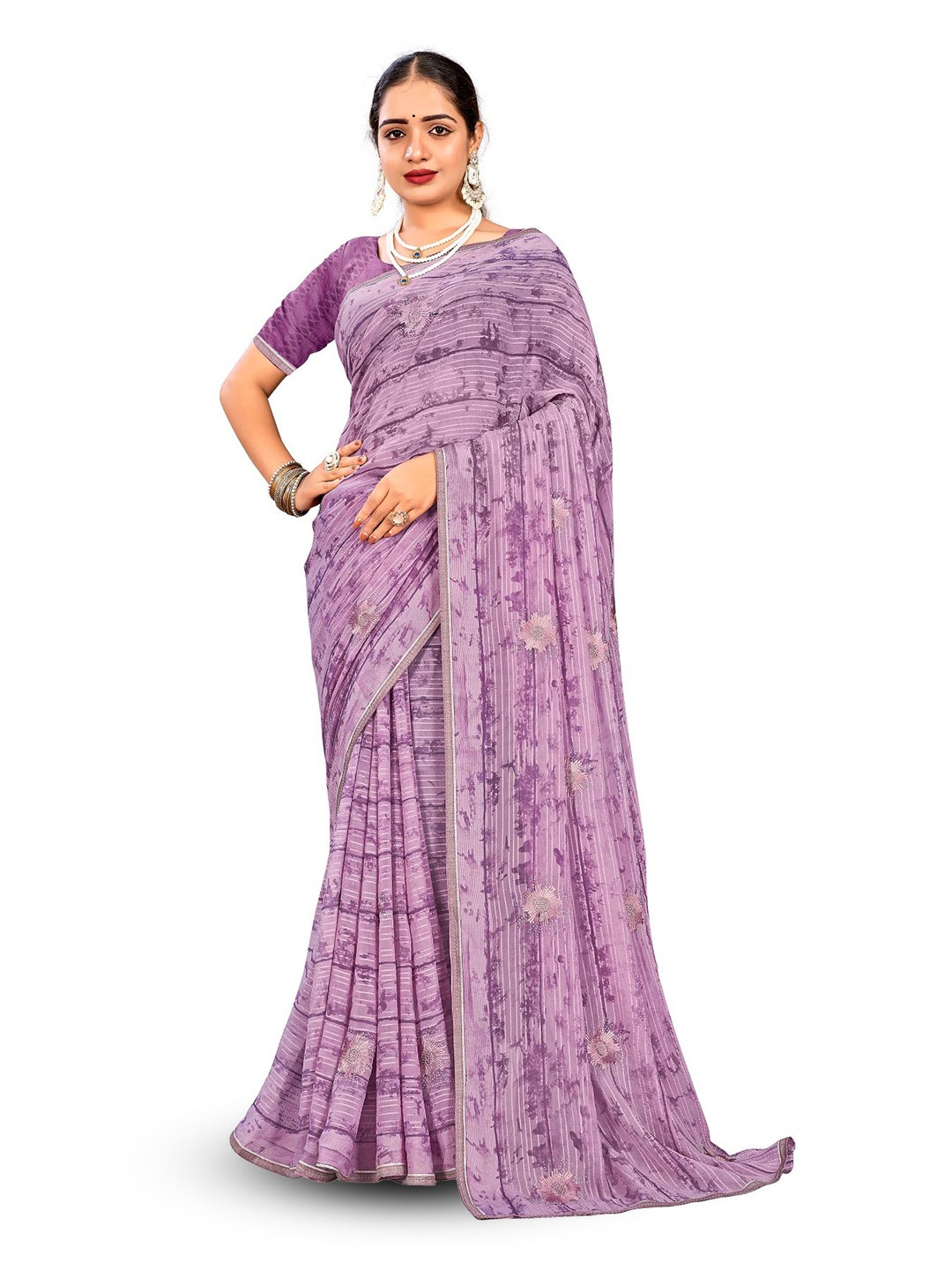 

RANGRASIYA Floral Printed Bhagalpuri Saree, Purple