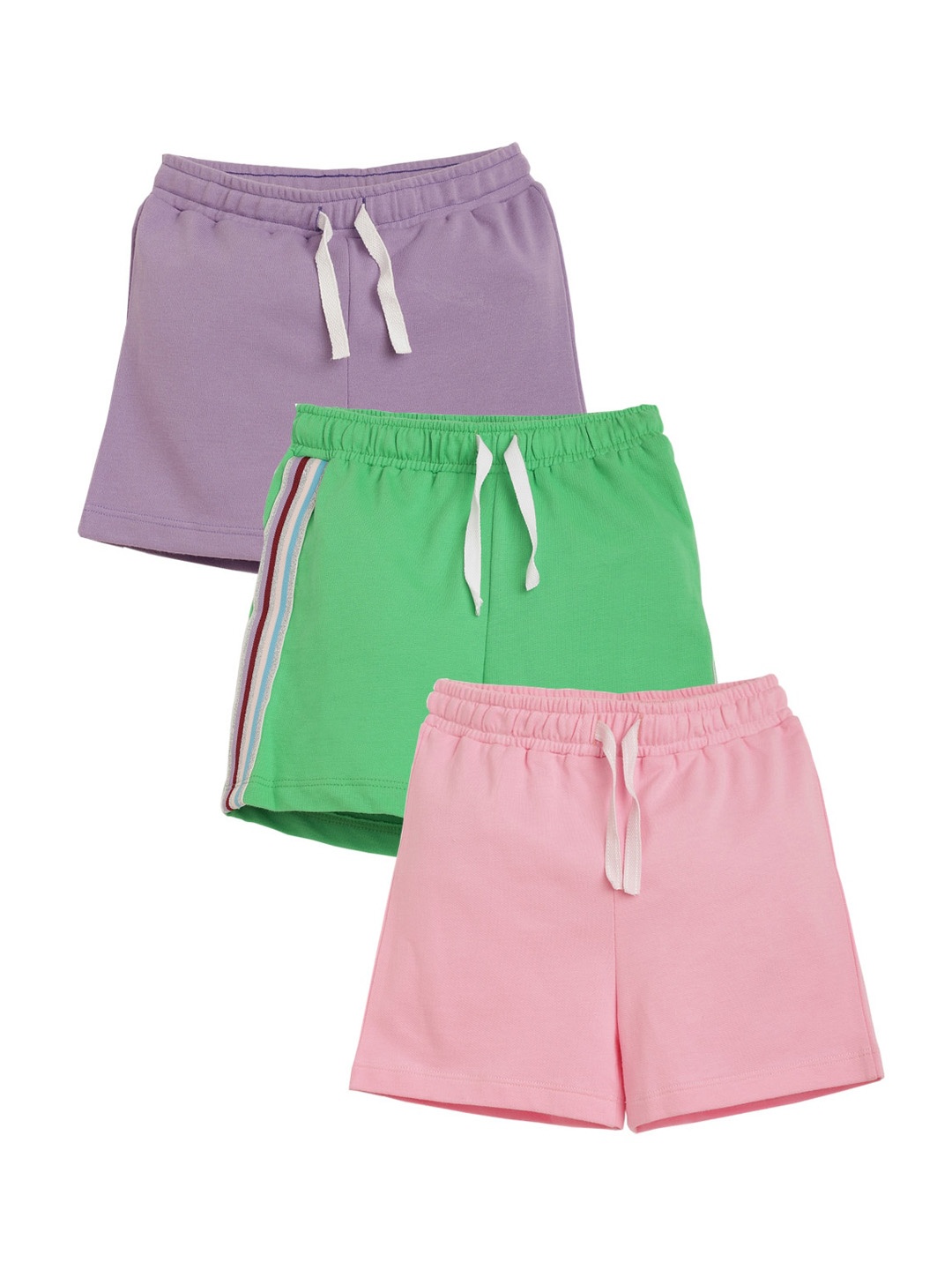 

Anthrilo Girls Pack Of 3 Mid-Rise Cotton Shorts, Purple