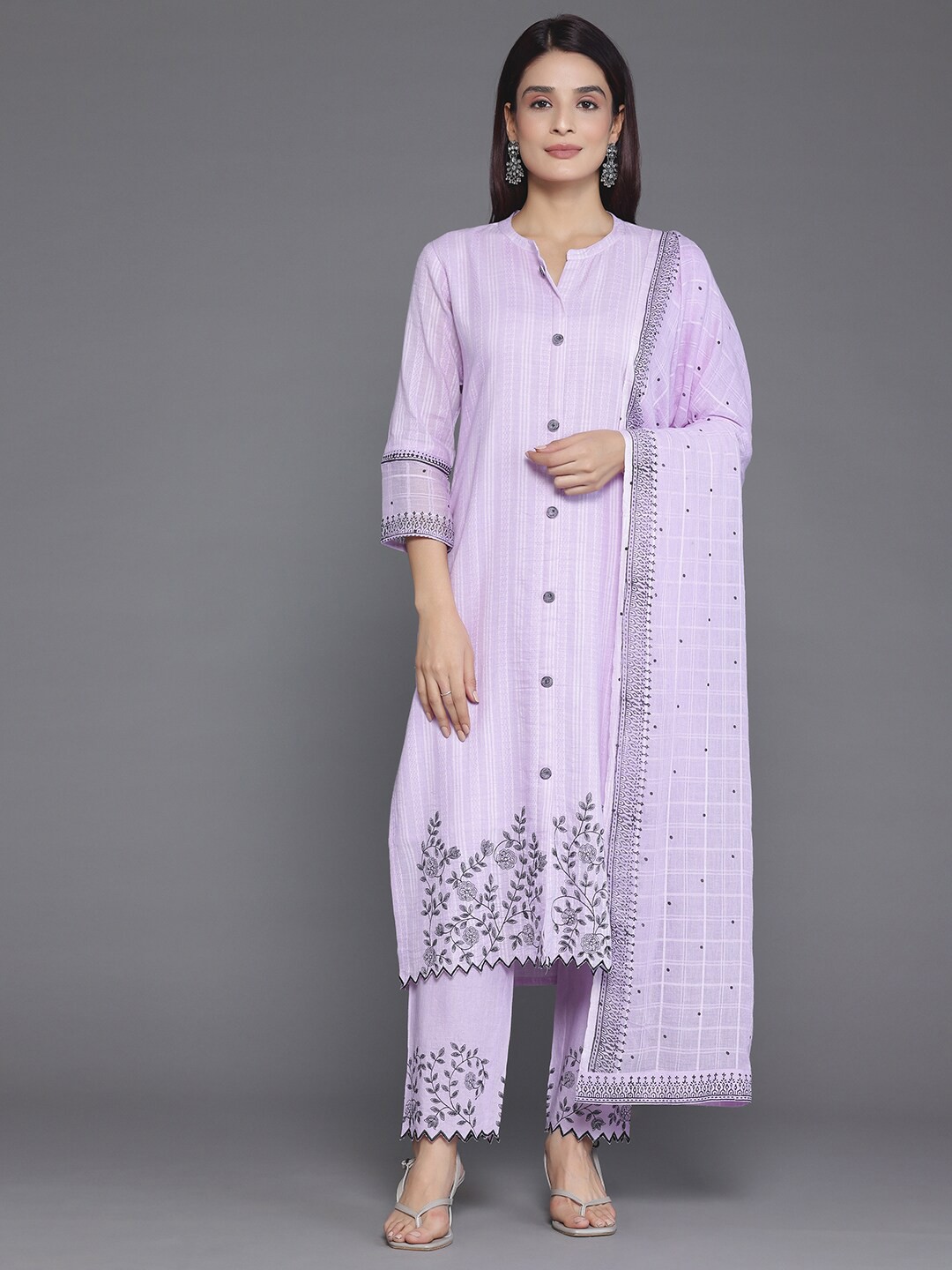 

Libas Woven Design Pure Cotton Kurta with Trousers & With Dupatta, Lavender