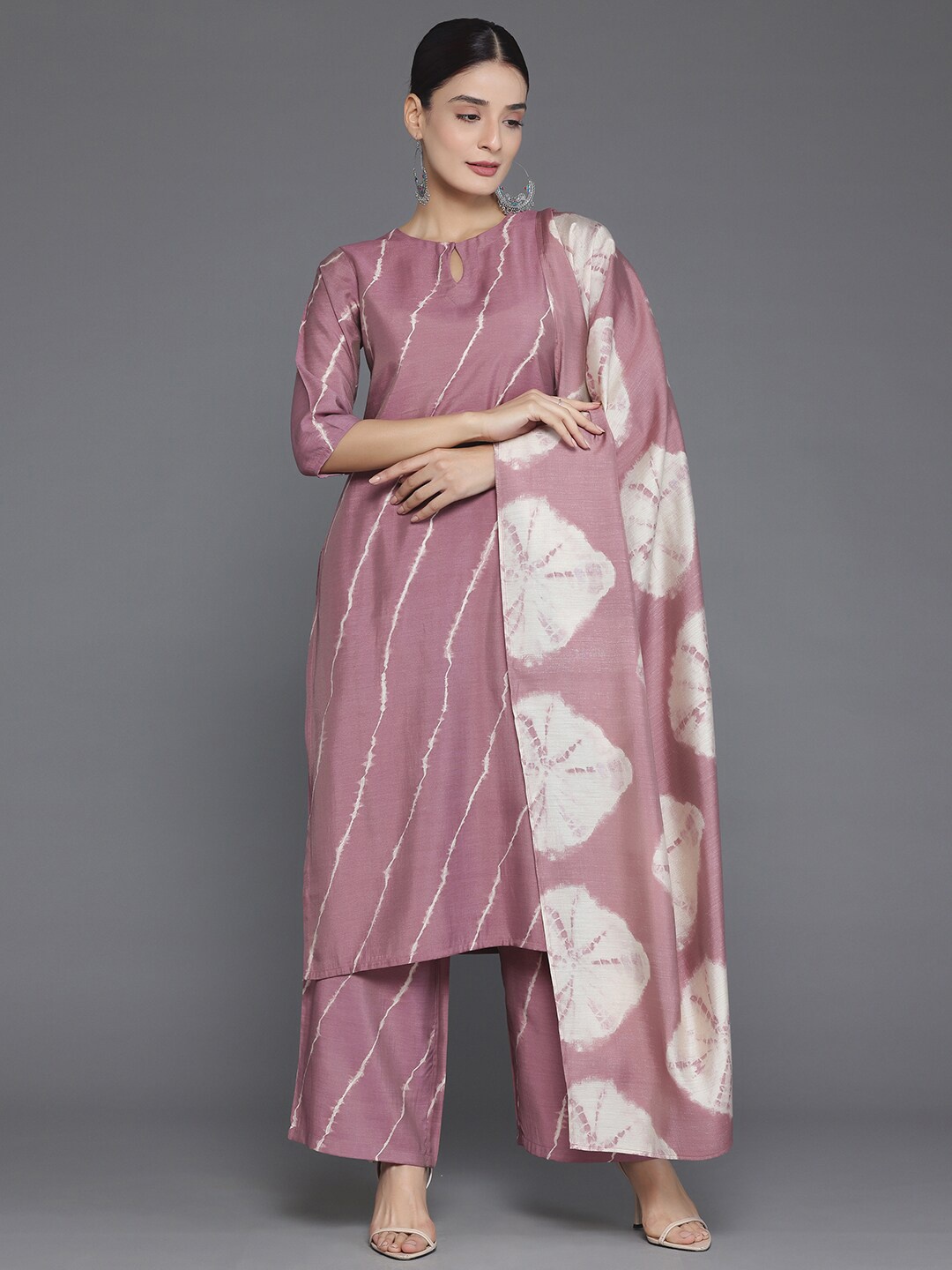 

Libas Mauve Striped Regular Striped Kurta with Palazzos & Dupatta