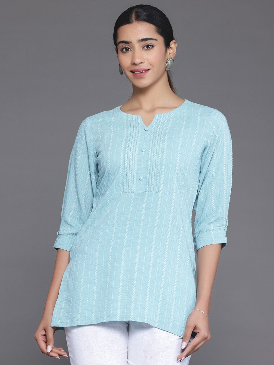

Libas Striped Woven Design Straight Kurti, Blue