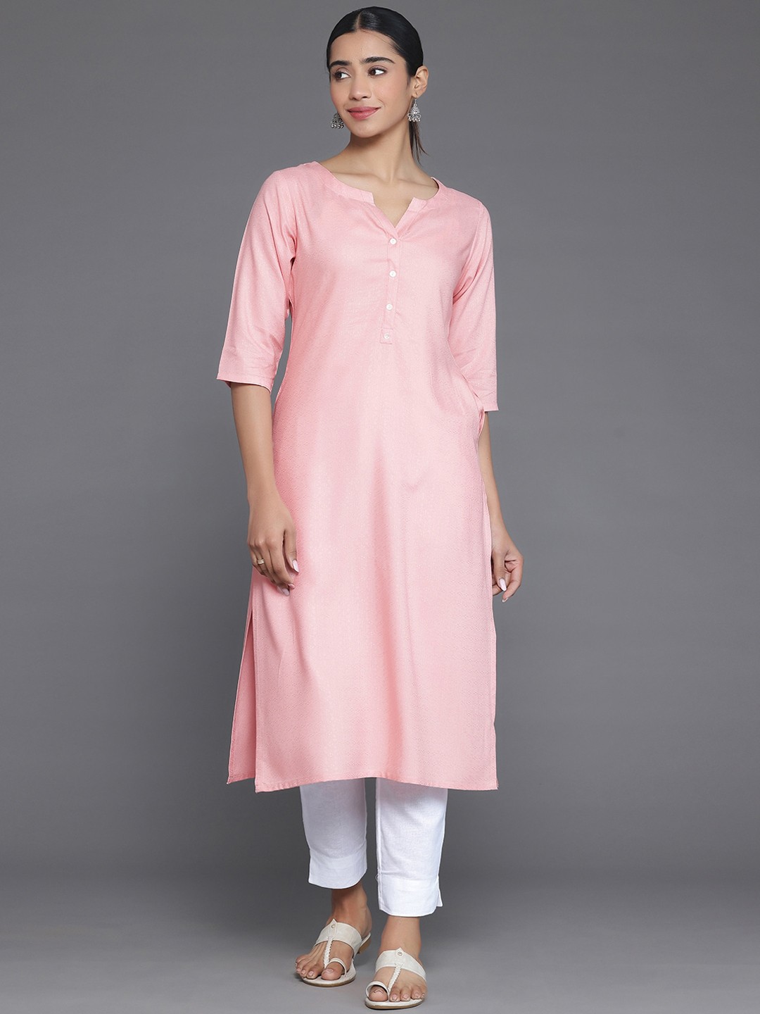 

Libas Round Neck Dobby Kurta, Pink