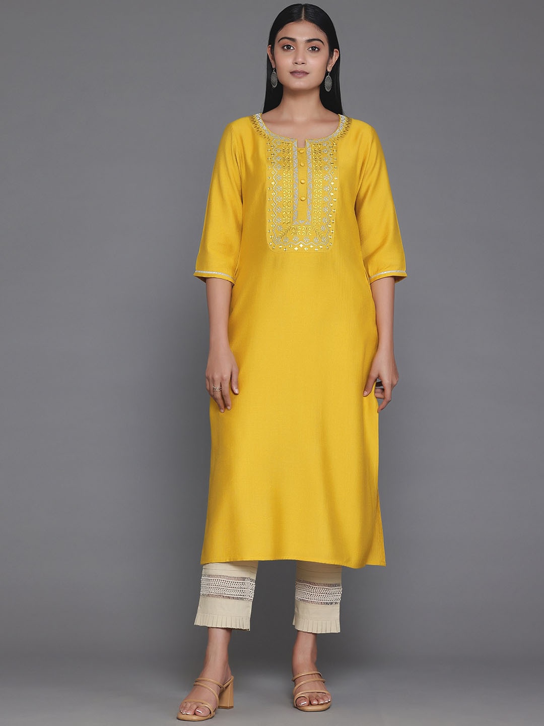 

Libas Ethnic Motifs Yoke Design Thread Work Kurta, Yellow