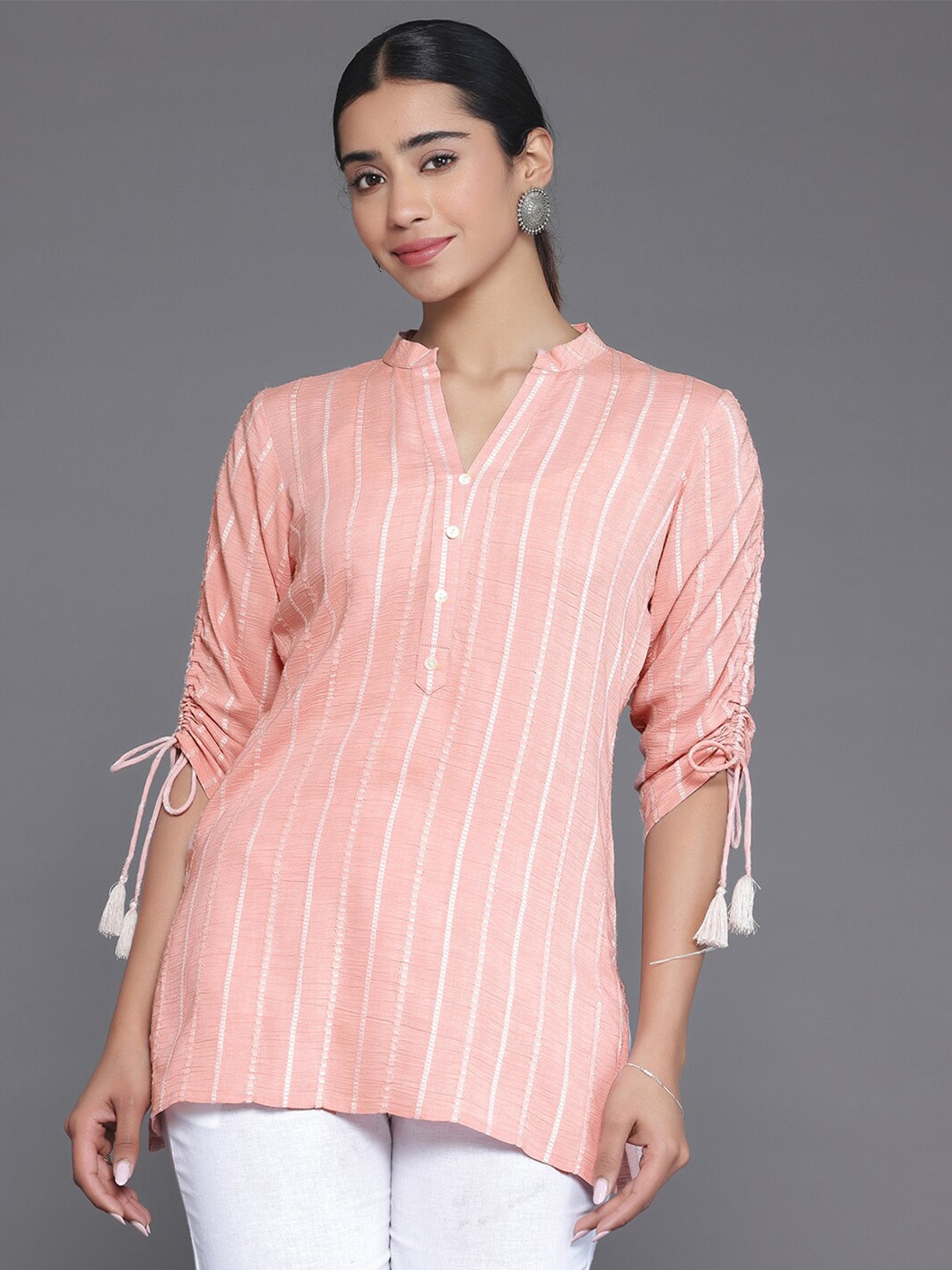 

Libas Striped Mandarin Collar Kurti, Peach