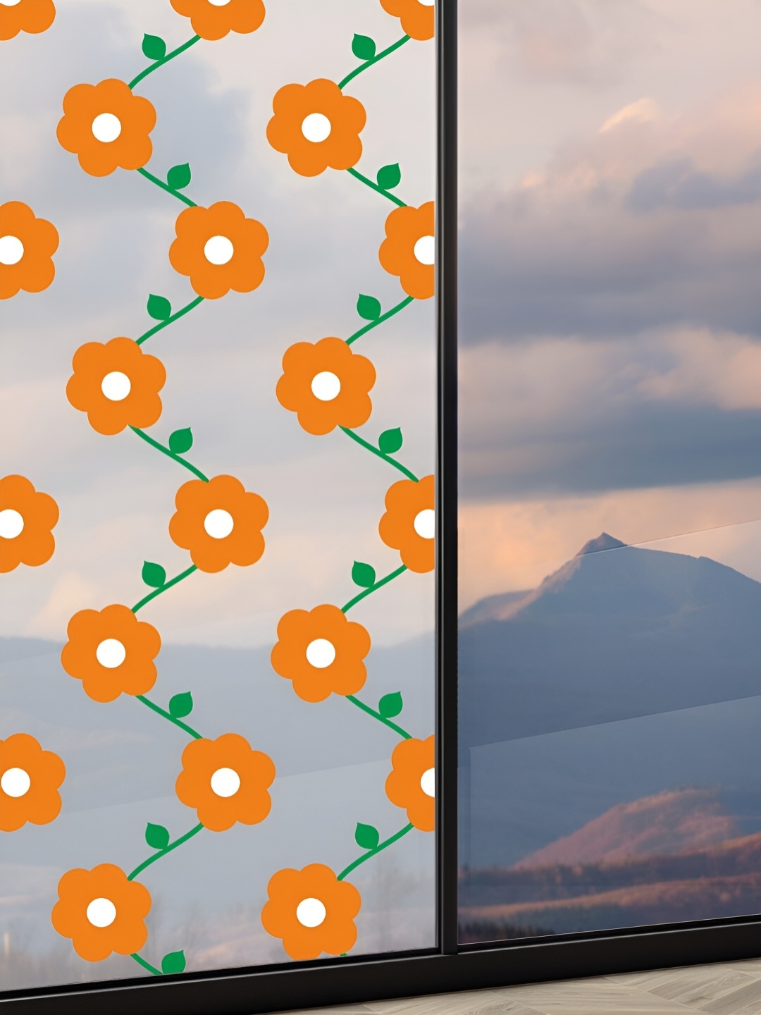 

CVANU Transparent & Orange Floral Printed Window Film