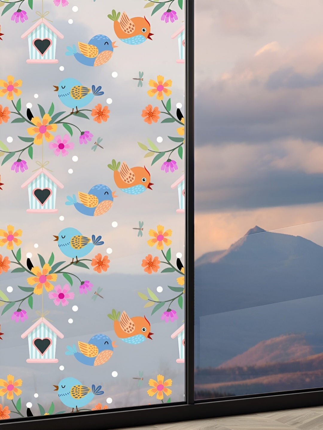 

CVANU Transparent & Orange Floral Printed Self Adhesive Window Sticker