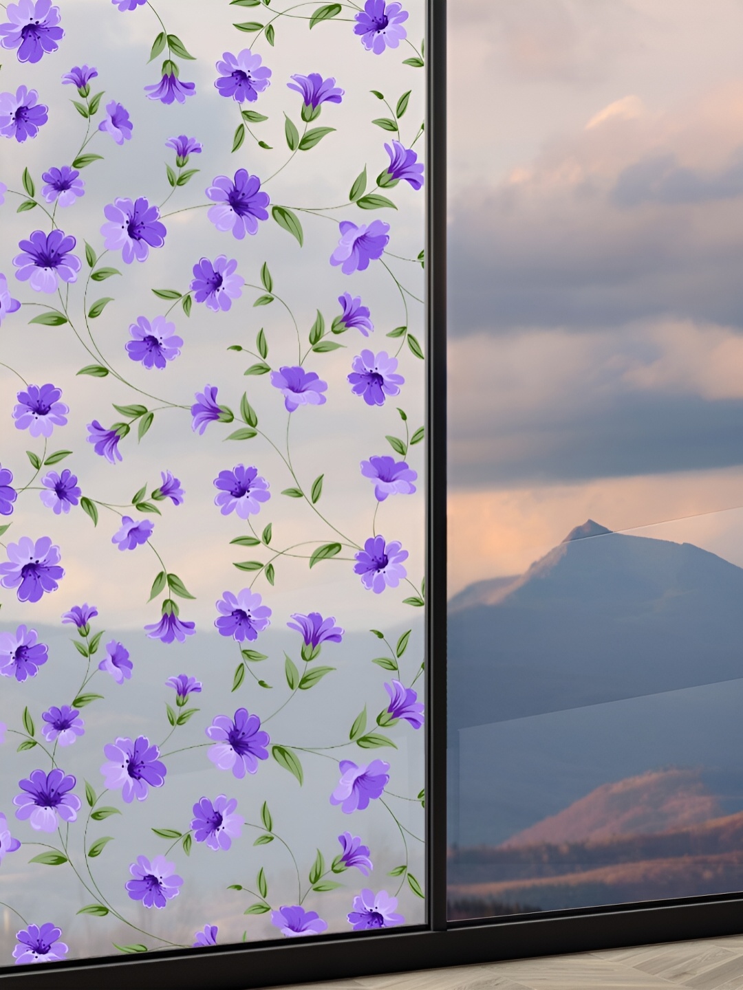 

CVANU Lavender Floral Print Self-Adhesive Privacy Window Film