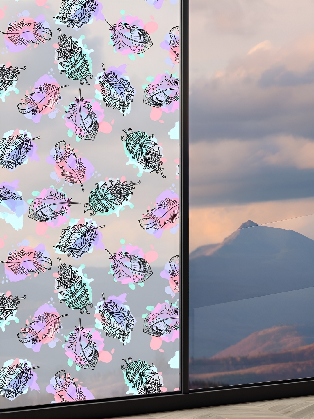 

CVANU Transparent & Floral Pink Printed Self-Adhesive Window Film Wall Sticker