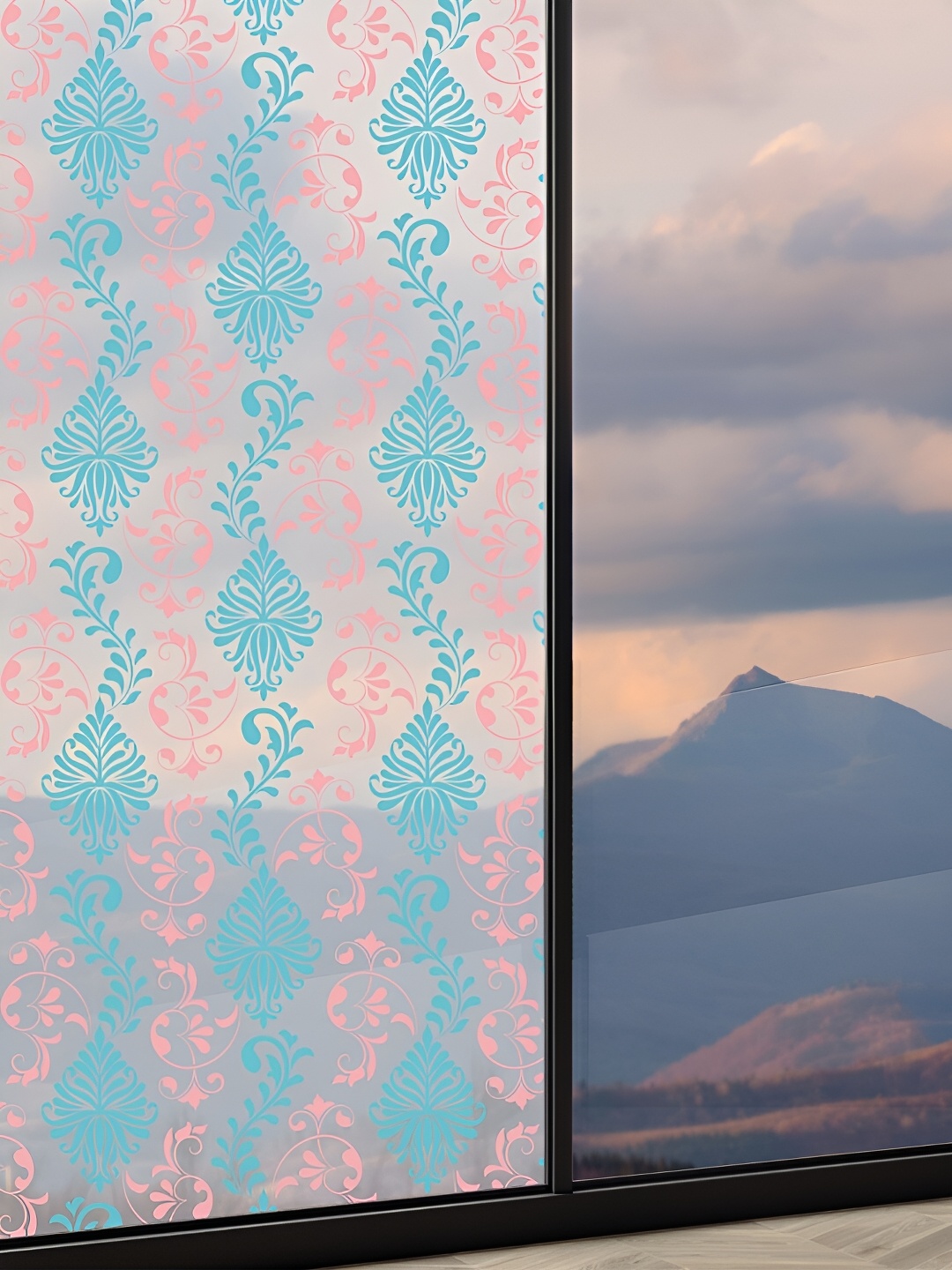 

CVANU Blue & Peach Floral Printed Self Adhesive Waterproof Window Film