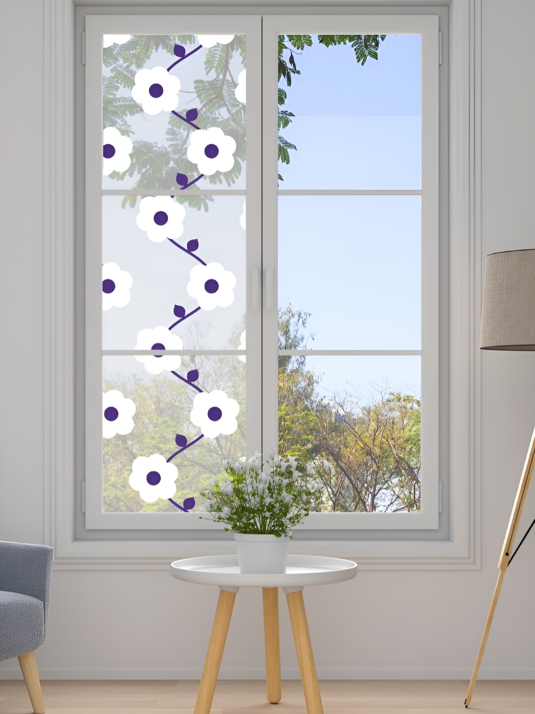 

CVANU Navy Blue & Transparent Floral Self Adhesive Privacy Window Film
