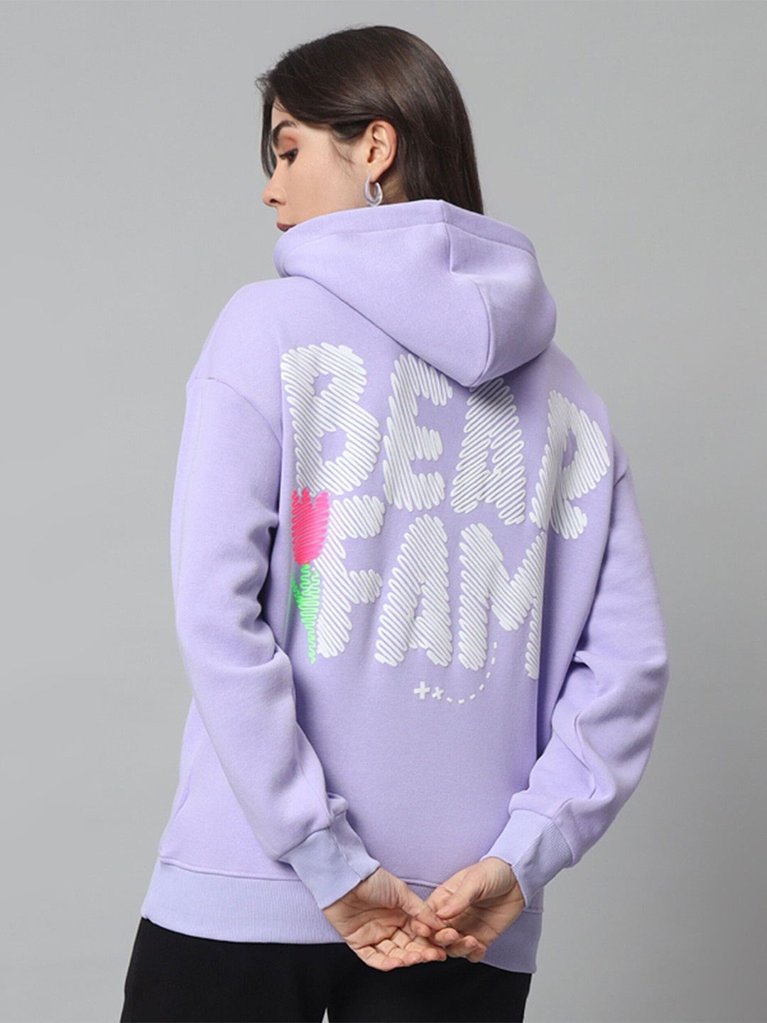 

GRIFFEL Typography Printed Hooded Pullover Sweatshirt, Lavender